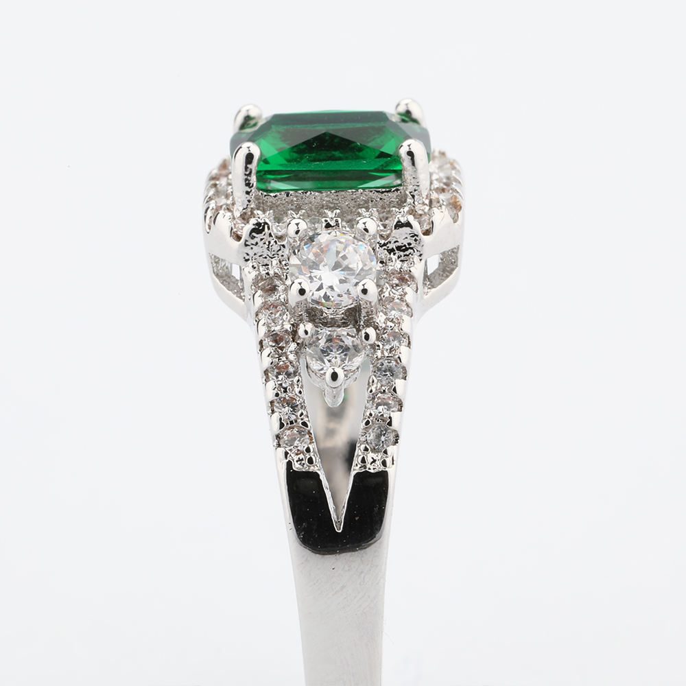 Anillos Apilables Ajustables de Piedra Verde de Moda para Mujeres y Niñas, Joyería de Moda Chapada en Oro y Plata