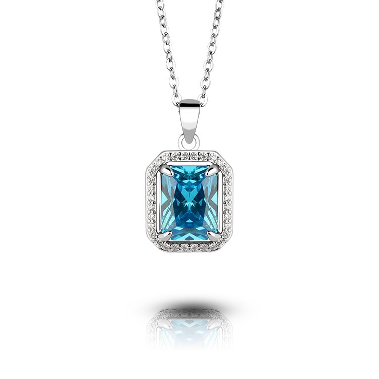 Collar con Colgante de Plata de Ley 925 con Circonita en Forma de Cojín, Joyería Elegante para Marcas de Moda, Distribución al por Mayor