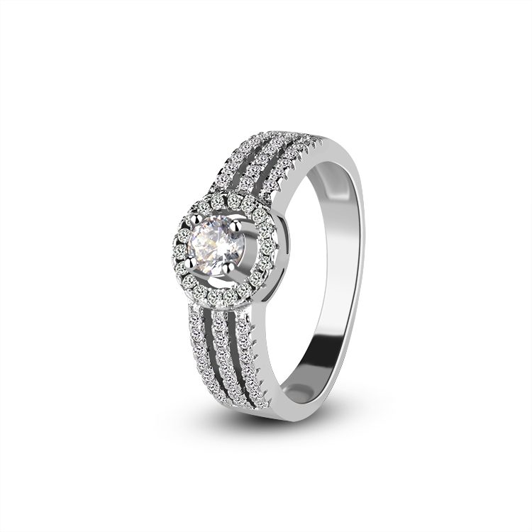 Anillo de Mujer Chapado en Rodio de Moda, Plata de Ley 925 con Circonita Cúbica, Anillo de Boda para Mujer, Corte Brillante Redondo, Anillo Delicado