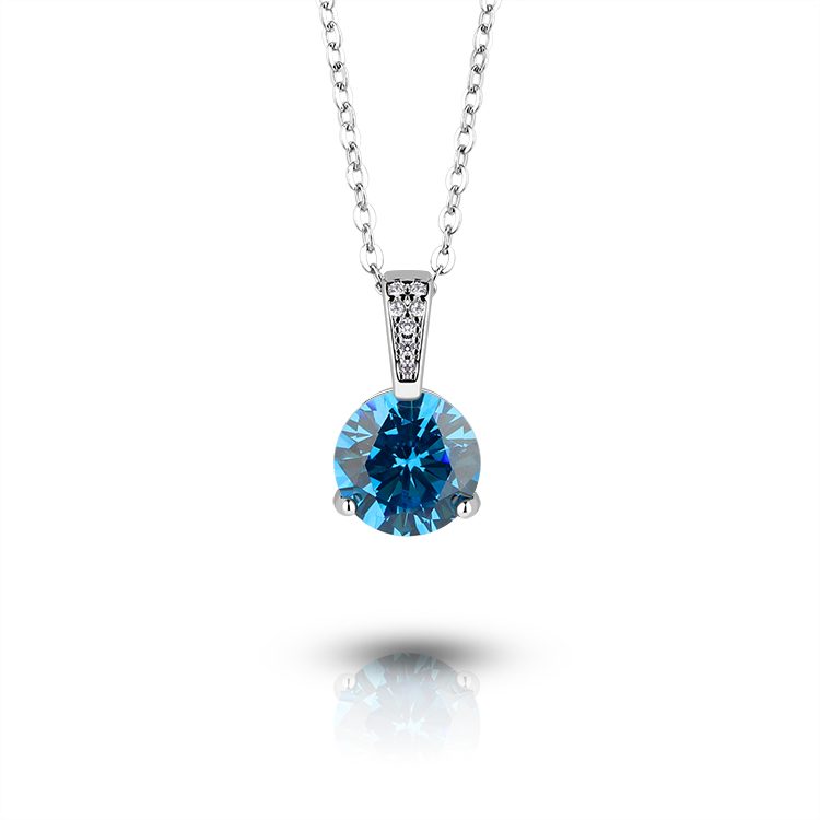 Collar con Colgante Redondo de Plata de Ley 925 con Circonita Azul, Joyería Fina para Boutique y Ventas en Línea, Joyería Elegante para Regalo
