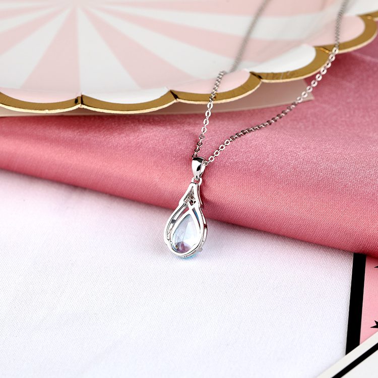 Collar con Colgante de Plata de Ley 925 con Circonita Azul, Joyería de Lujo para Eventos Nocturnos y Fiestas