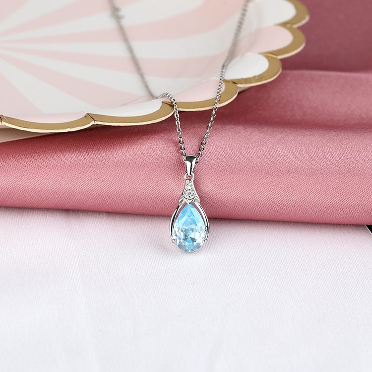 Collar con Colgante de Plata de Ley 925 con Circonita Azul, Joyería de Lujo para Eventos Nocturnos y Fiestas