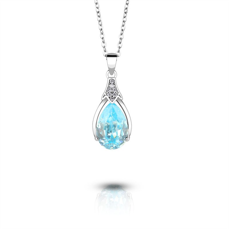 Collar con Colgante de Plata de Ley 925 con Circonita Azul, Joyería de Lujo para Eventos Nocturnos y Fiestas