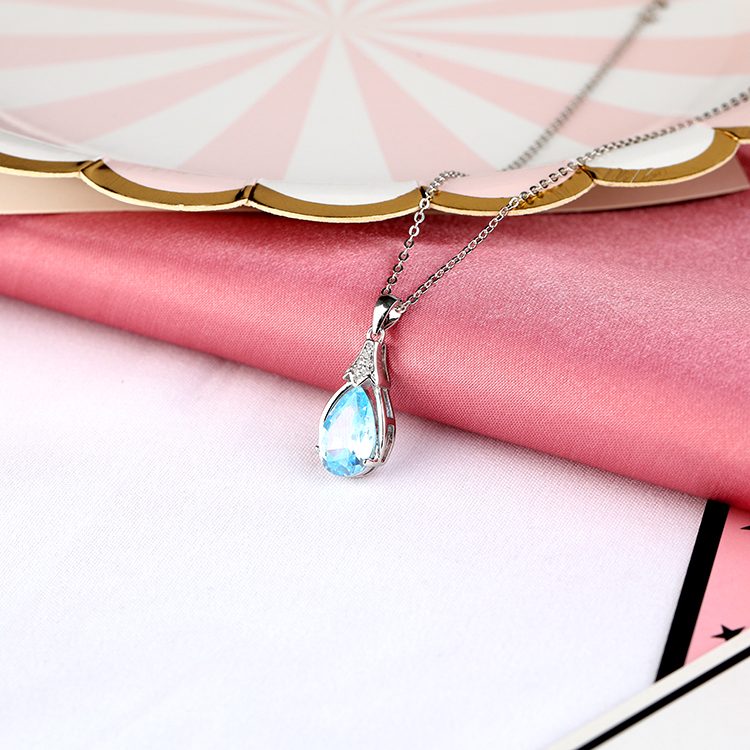 Collar con Colgante de Plata de Ley 925 con Circonita Azul, Joyería de Lujo para Eventos Nocturnos y Fiestas