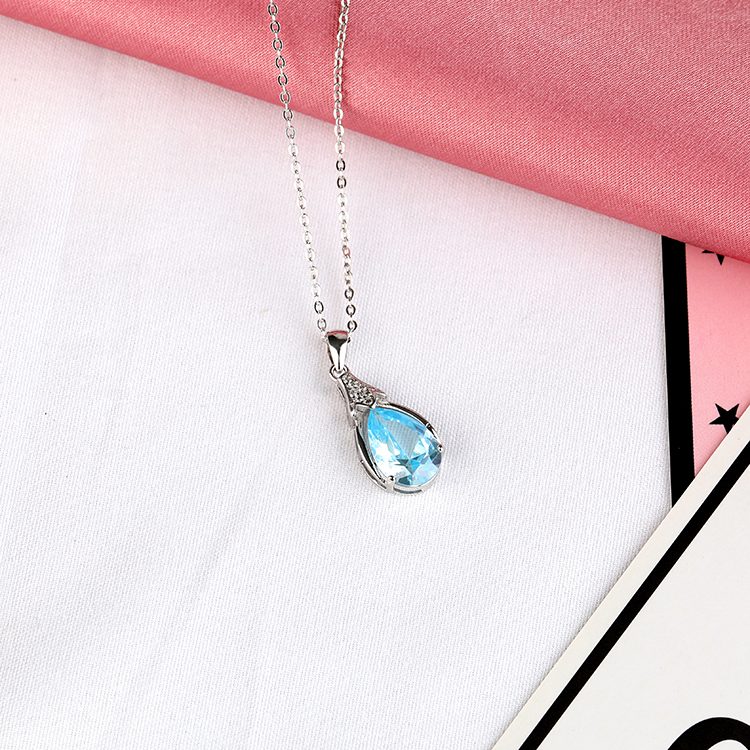 Collar con Colgante de Plata de Ley 925 con Circonita Azul, Joyería de Lujo para Eventos Nocturnos y Fiestas