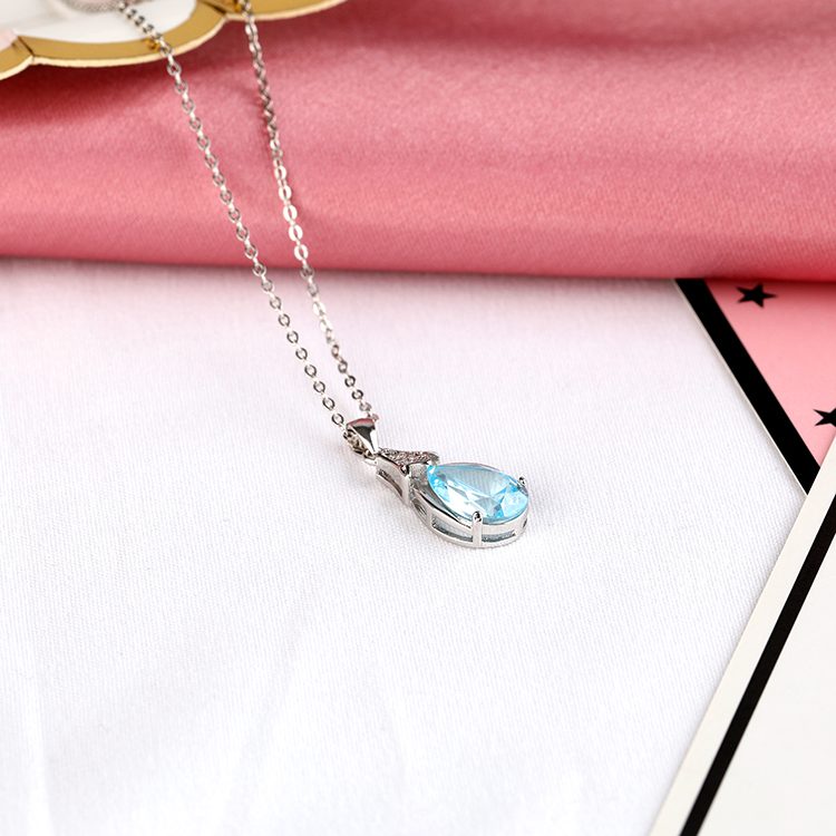 Collar con Colgante de Plata de Ley 925 con Circonita Azul, Joyería de Lujo para Eventos Nocturnos y Fiestas