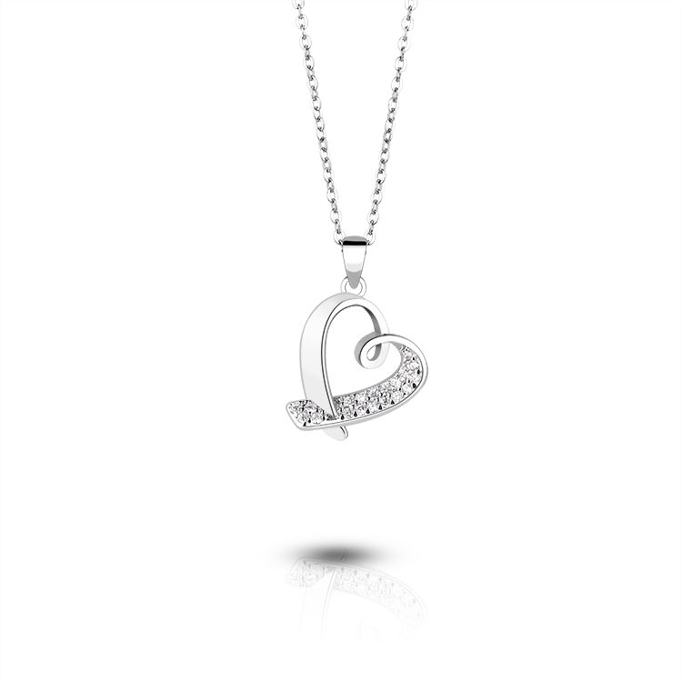 Collar con Colgante de Corazón de Plata de Ley 925 con Circonita, Joyería de Estilo Moderno para el Mercado Juvenil