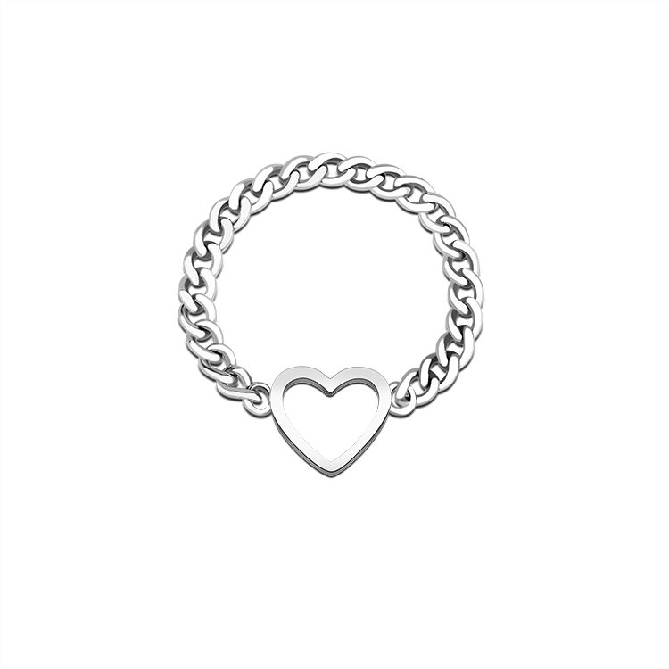 Anillo de Cadena Minimalista Romántico de Plata 925 con Forma de Corazón, Opción Dulce y Elegante para Regalos, Citas y Uso Diario