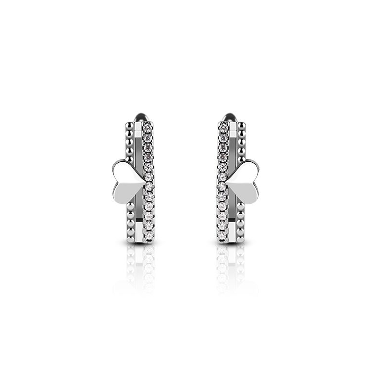 Pendientes de Plata de Ley 925 con Zirconia en Forma de Corazón, Chapados en Oro Blanco, Regalo Romántico para Uso Casual