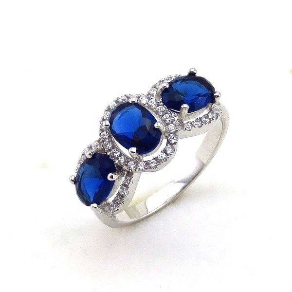 Elegante Juego de Anillos Ovalados de Zafiro Azul y Circonita con Anillos de Plata de Ley 925, Anillo de Media Eternidad para Mujer, para Boda