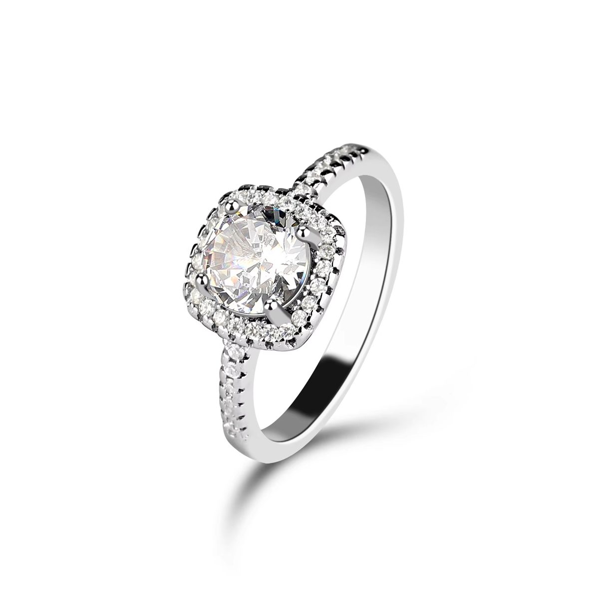Anillo de Plata de Ley 925 con Circonita Cúbica con Corte Princesa Transparente, con Bordes Limpios y Acabado Brillante, Ideal para Accesorios Diarios