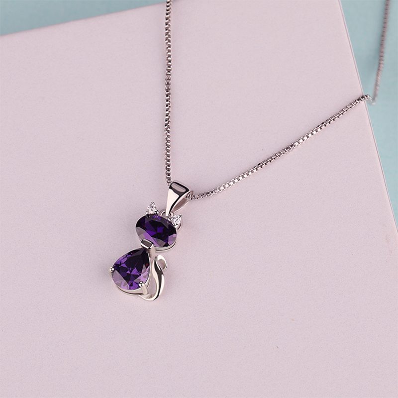 Mascota, venta al por mayor, collar con colgante de plata de ley 925, diseño de gato Cz, colgante de joyería, regalo de Shenzhen para mujer, circón IGI, corte ovalado