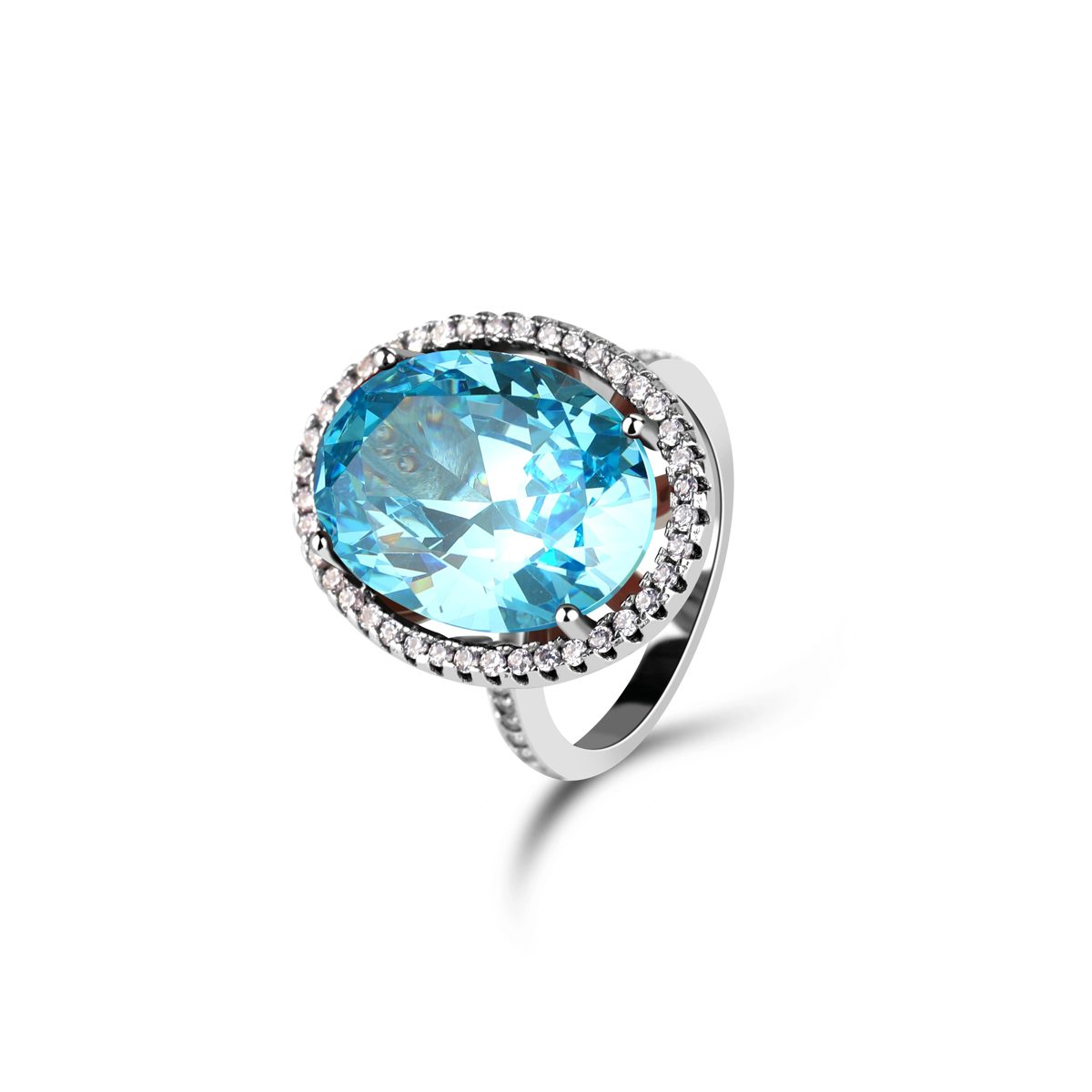 Elegante Anillo de Plata con Circonita Transparente en Varios Colores Azul, Pieza de Joyería Atemporal para Celebraciones o Uso Diario