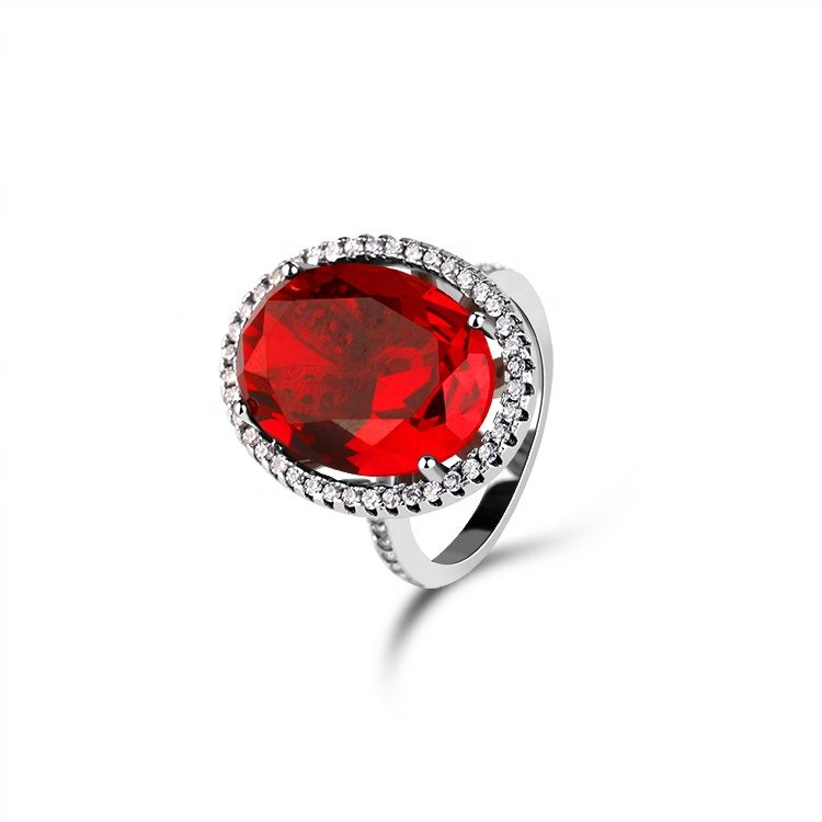 Mascot Jewelry 2CT Oval Lab Grown Ruby Solitaire Ring Anillo Mujeres Joyería de lujo Trendy Shenzhen con Lab Diamond 18K 925 Silver