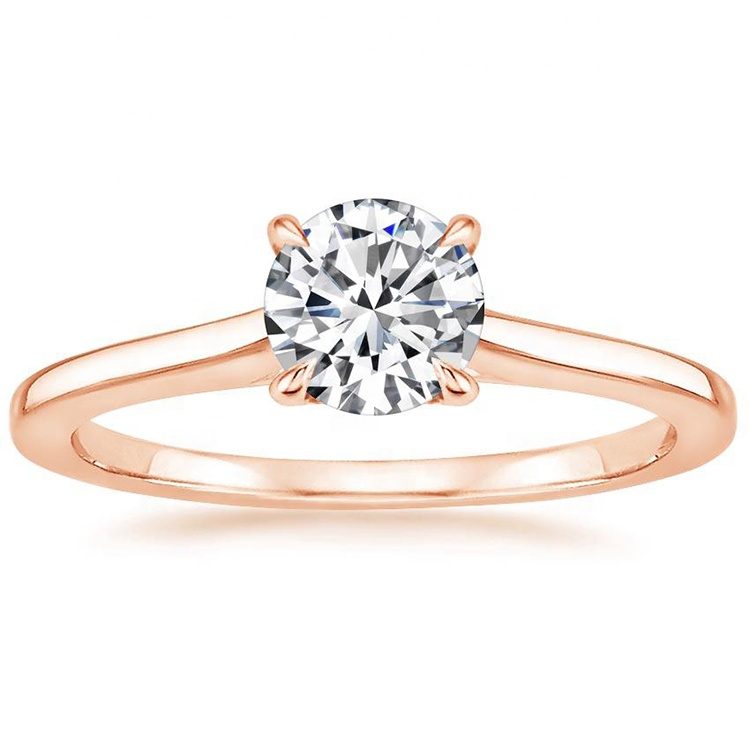 Anillo de Oro Rosa de 14k con Moissanita para Novia, Diseños de Moda de Lujo Personalizados de Fábrica
