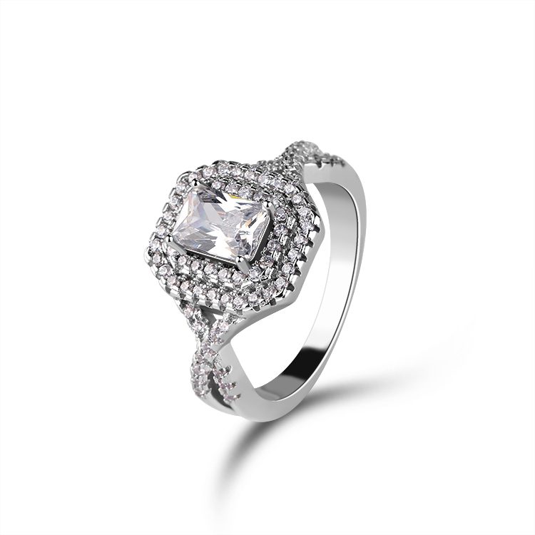 Anillo de Diseño Personalizado con Halo y Circonita, Anillo de Plata de Ley de Alta Calidad con Moissanita