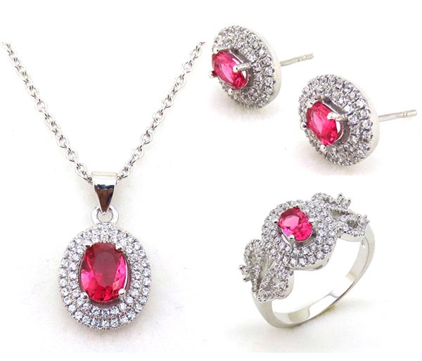 Conjunto de Joyería Nupcial Plateada de Último Diseño y Moda Popular con Anillo, Collar con Colgante y Aretes