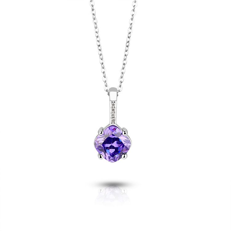 Collar Minimalista con Colgante de Circonita Cúbica Morada, Plata 925, Joyería Clásica para Uso Diario, Collar Sencillo para Mujer