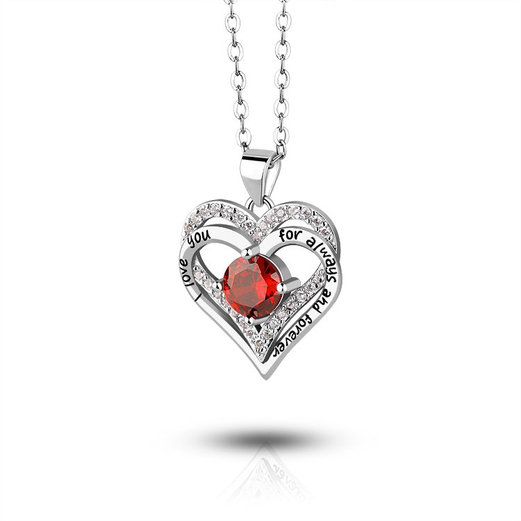 Collar con Corazón de Circonita Cúbica con Mensaje de Amor, Plata de Ley 925, Regalo para Parejas, Joyería, Collar con Corazón Infinito de Dos Tonos, Plata 925