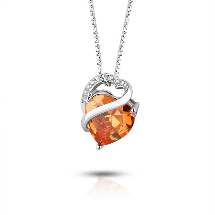 Colgante de Corazón Naranja con Circonita Cúbica, Plata de Ley 925, Joyería de Moda para Uso Diario, Joyería Romántica de Recuerdo