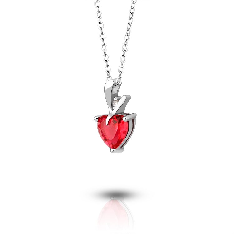Collar con Colgante de Corazón Rojo Romántico con Circonita Cúbica, Plata de Ley 925, Joyería de Regalo para Ella en San Valentín