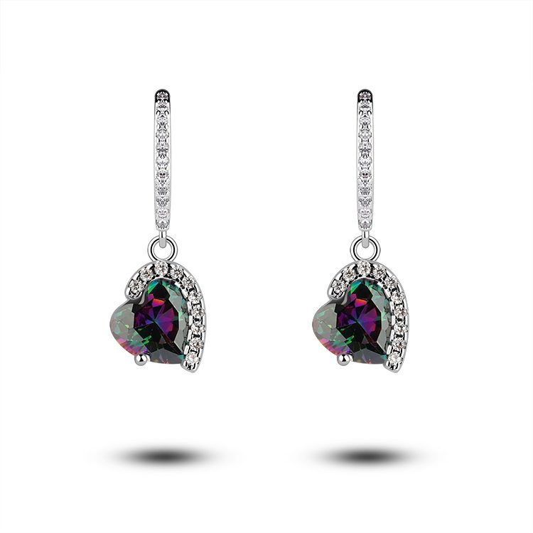 Pendientes de plata de ley 925 con amatista en forma de corazón, joyería de moda