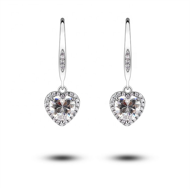 Pendientes clásicos de Plata de Ley 925 para mujer, aretes colgantes de corazón a la moda