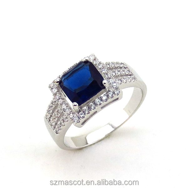 Anillos de Sello de Diseño Personalizado para Mujer, Plata de Ley 925, Anillos Cuadrados con Zafiro Azul Sintético