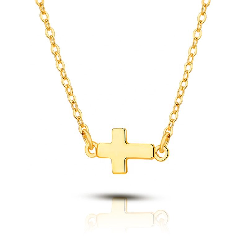 Joyería religiosa moda chapado en oro 925 Cadena de plata esterlina cristal Rhinestone Cruz colgante collar para mujeres niñas