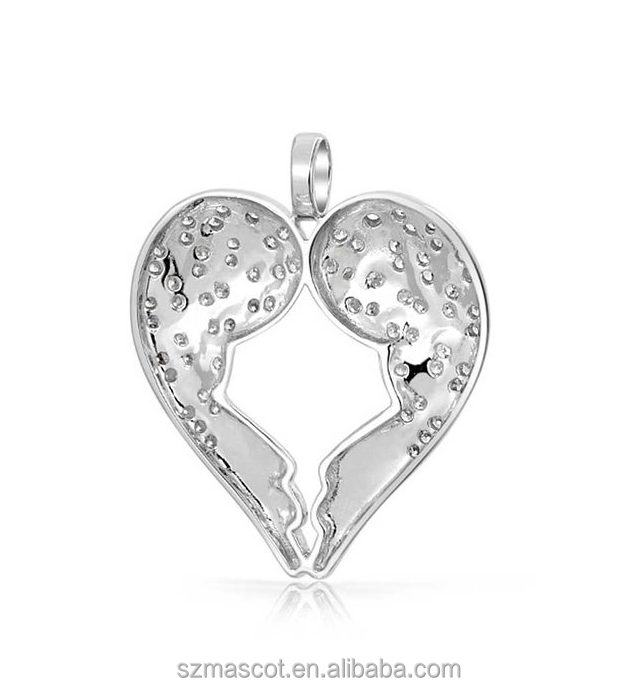 Colgante de alas de Ángel de la guarda del corazón de CZ, Plata de ley, pavé