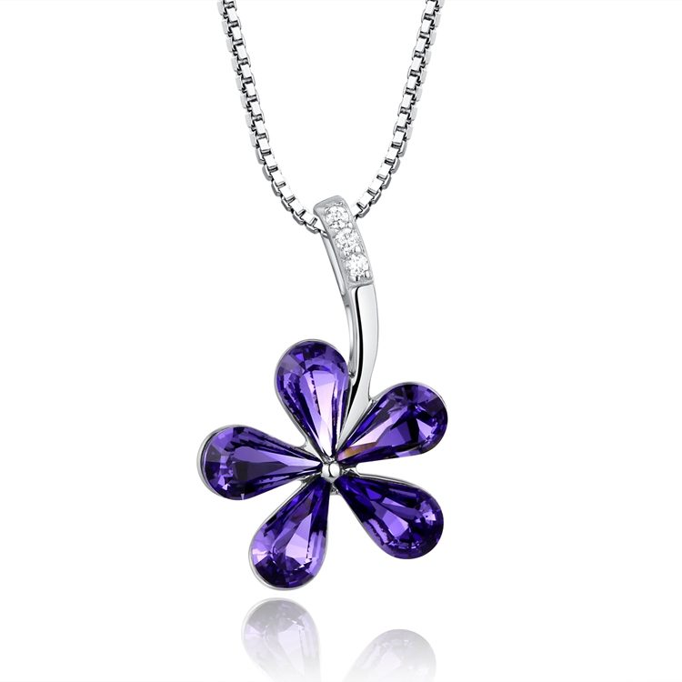 Collar con colgante de flor de piedras preciosas de plata de ley personalizada, collar de circonita con corazón de flor