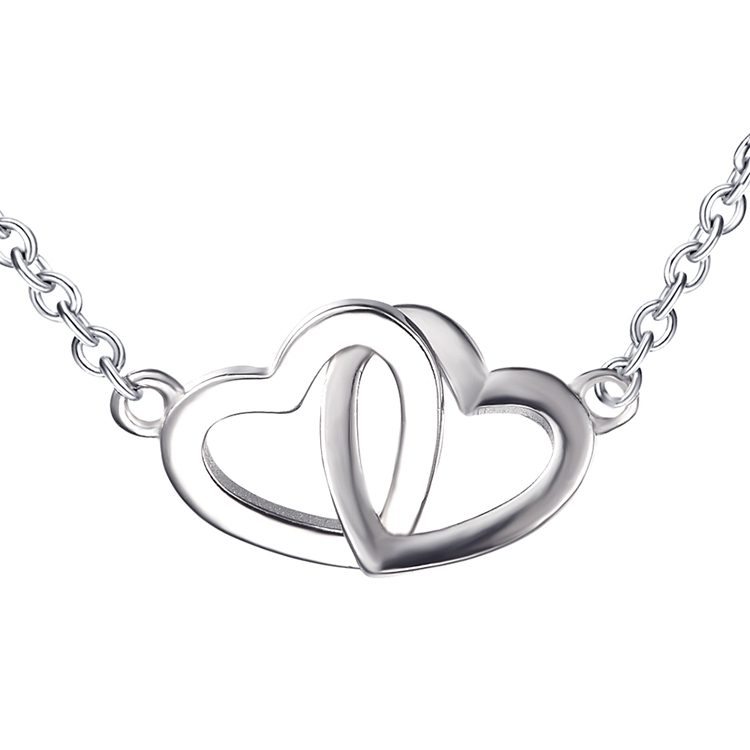 Collar con colgante de doble Coraz&oacute;n, joyer&iacute;a de plata esterlina