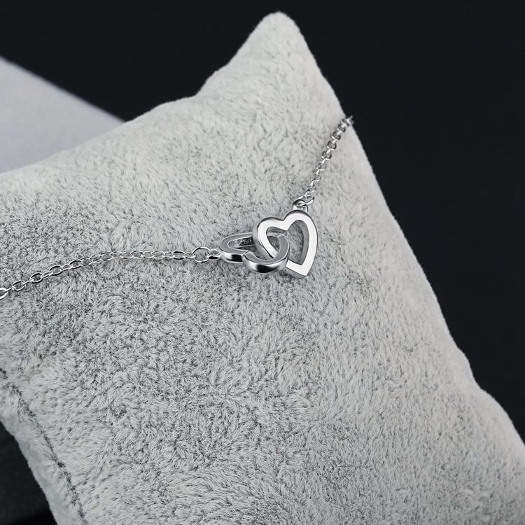 Collar con colgante de doble Corazón, joyería de plata esterlina