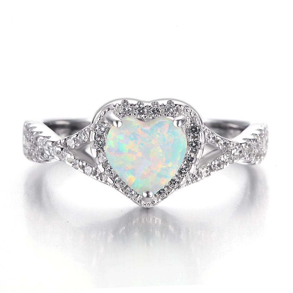Anillo de ópalo de platino Joyería de plata Anillo de compromiso clásico SGS 2023 Plata de ley en forma de Shenzhen con circón transparente para mujer
