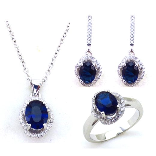 Conjunto de Joyería Clásica de Moda con Circonitas, para Novia, Fiesta, Diseño Azul Plateado, Anillo de Plata 925 Personalizado con Logotipo