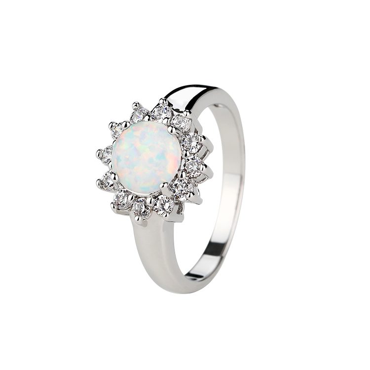 Anillo de Bodas de ópalo chapado en rodio Plata de Ley 925 con circón para mujer, alianzas o anillos de boda de mascota Vintage, 10 días laborables