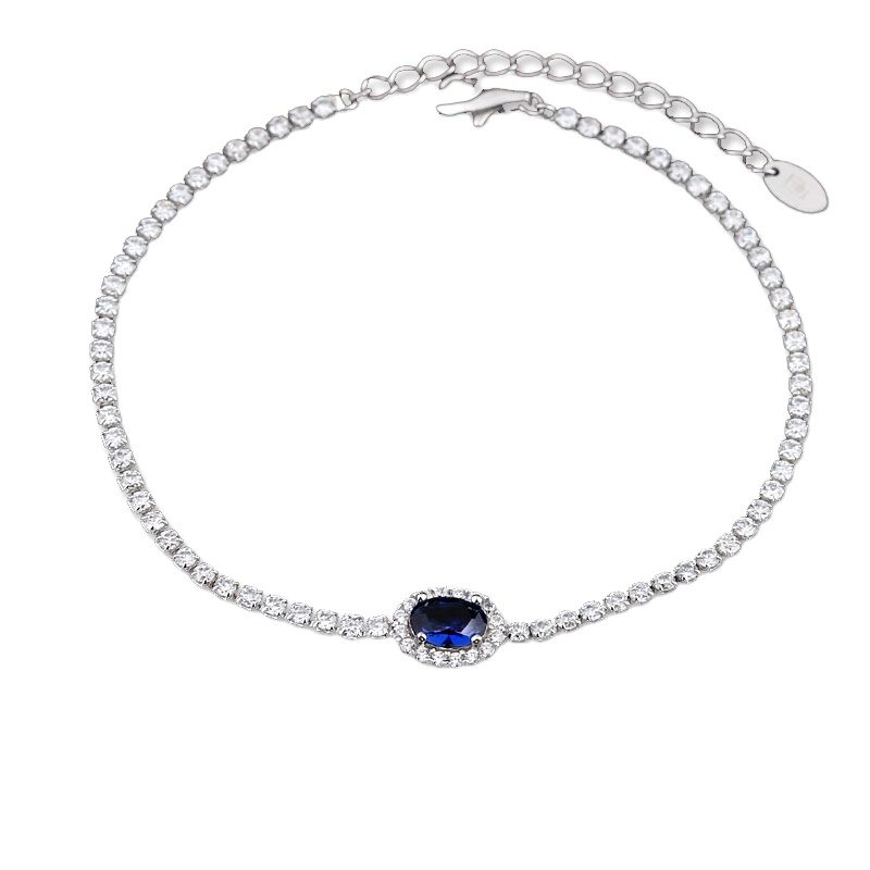 Pulsera de Eslabones de Plata de Ley 925 con Piedras Preciosas Azules AAA de Lujo para Mujer