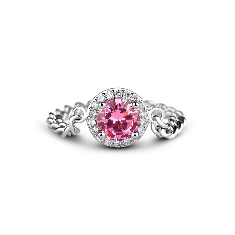 Anillos de cadena de circón con incrustaciones, joyería minimalista de Plata de Ley 925 clásica personalizada