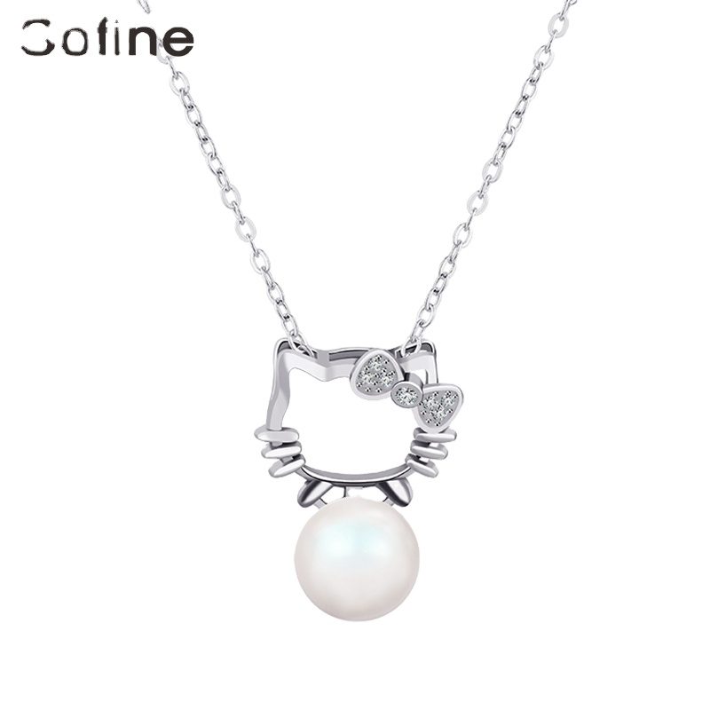 Collar con colgante de perlas de Plata de Ley 925, Gema de Mascota para mujer