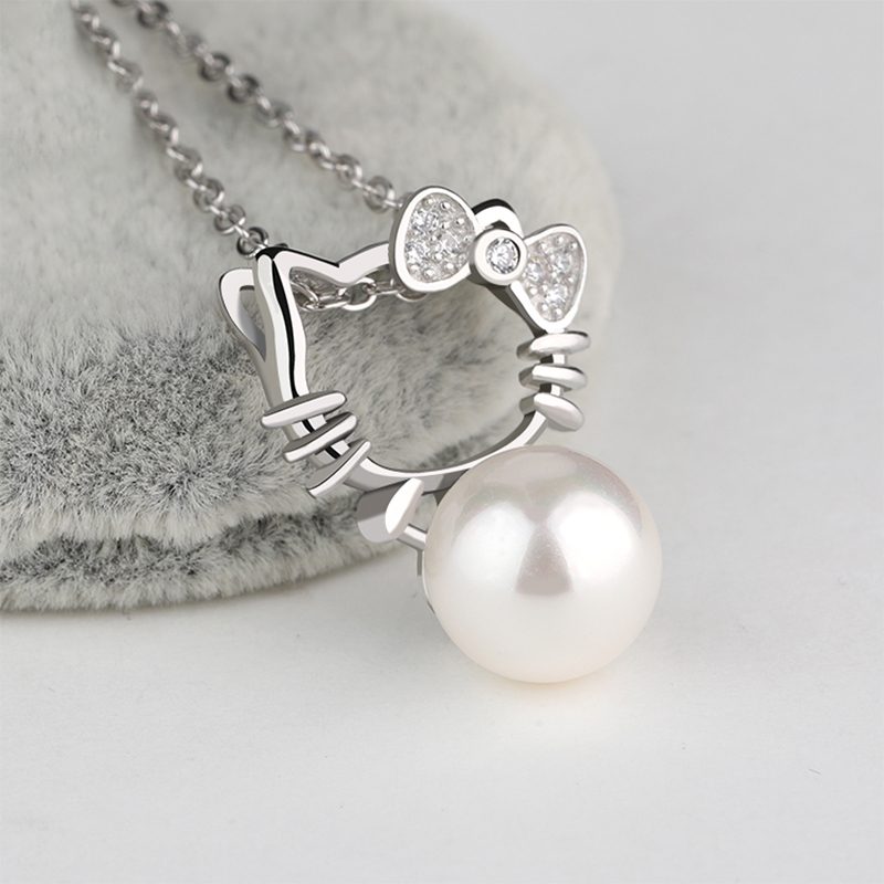 Collar con colgante de perlas de Plata de Ley 925, Gema de Mascota para mujer