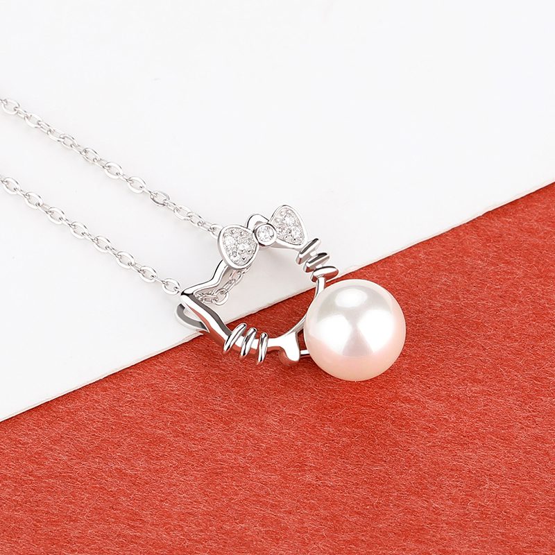 Collar con colgante de perlas de Plata de Ley 925, Gema de Mascota para mujer