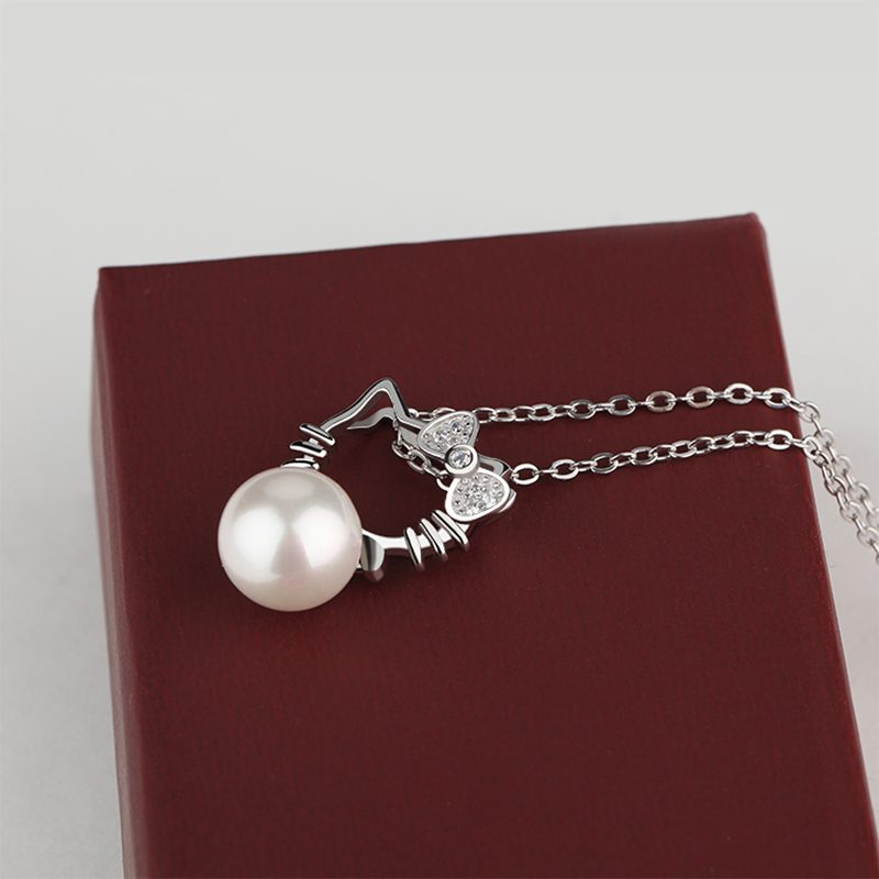 Collar con colgante de perlas de Plata de Ley 925, Gema de Mascota para mujer