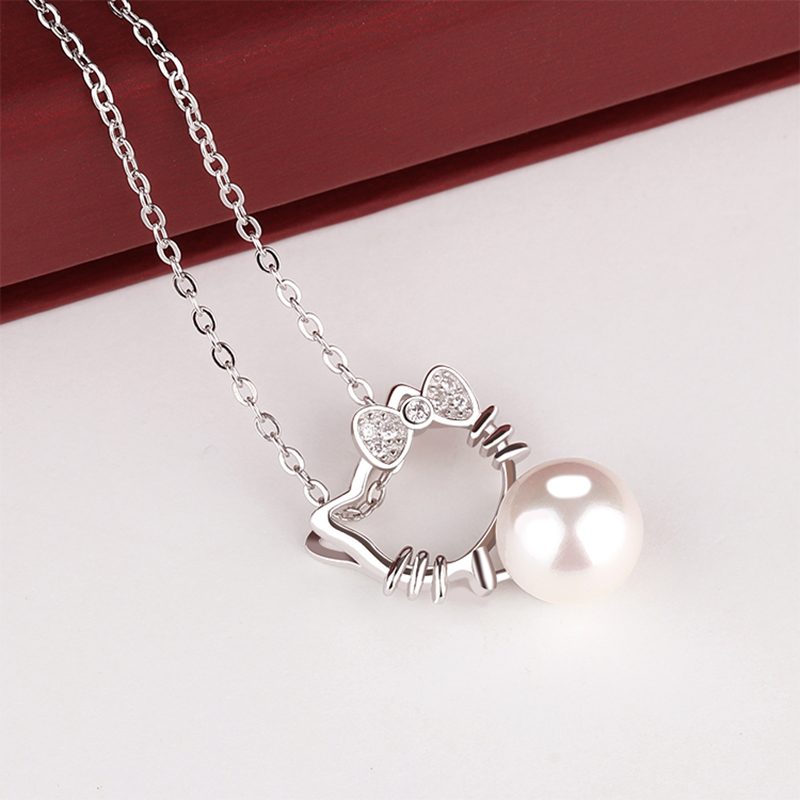Collar con colgante de perlas de Plata de Ley 925, Gema de Mascota para mujer