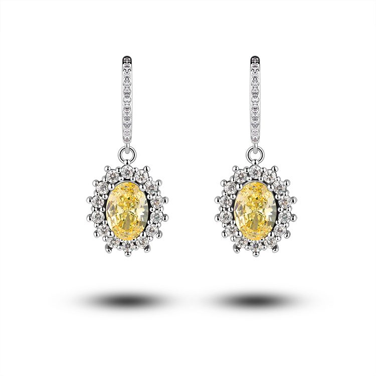 Pendientes de plata de ley 925 para mujer, espinela de joyería con citrin, aretes de circonita