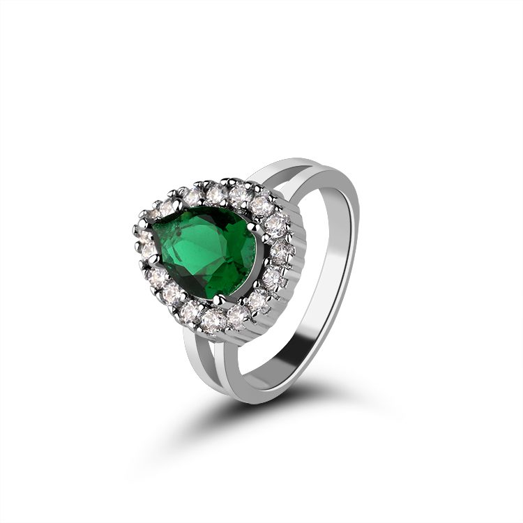 Anillo de Plata de Ley 925 con ajuste de diamante verde y chapado en oro blanco