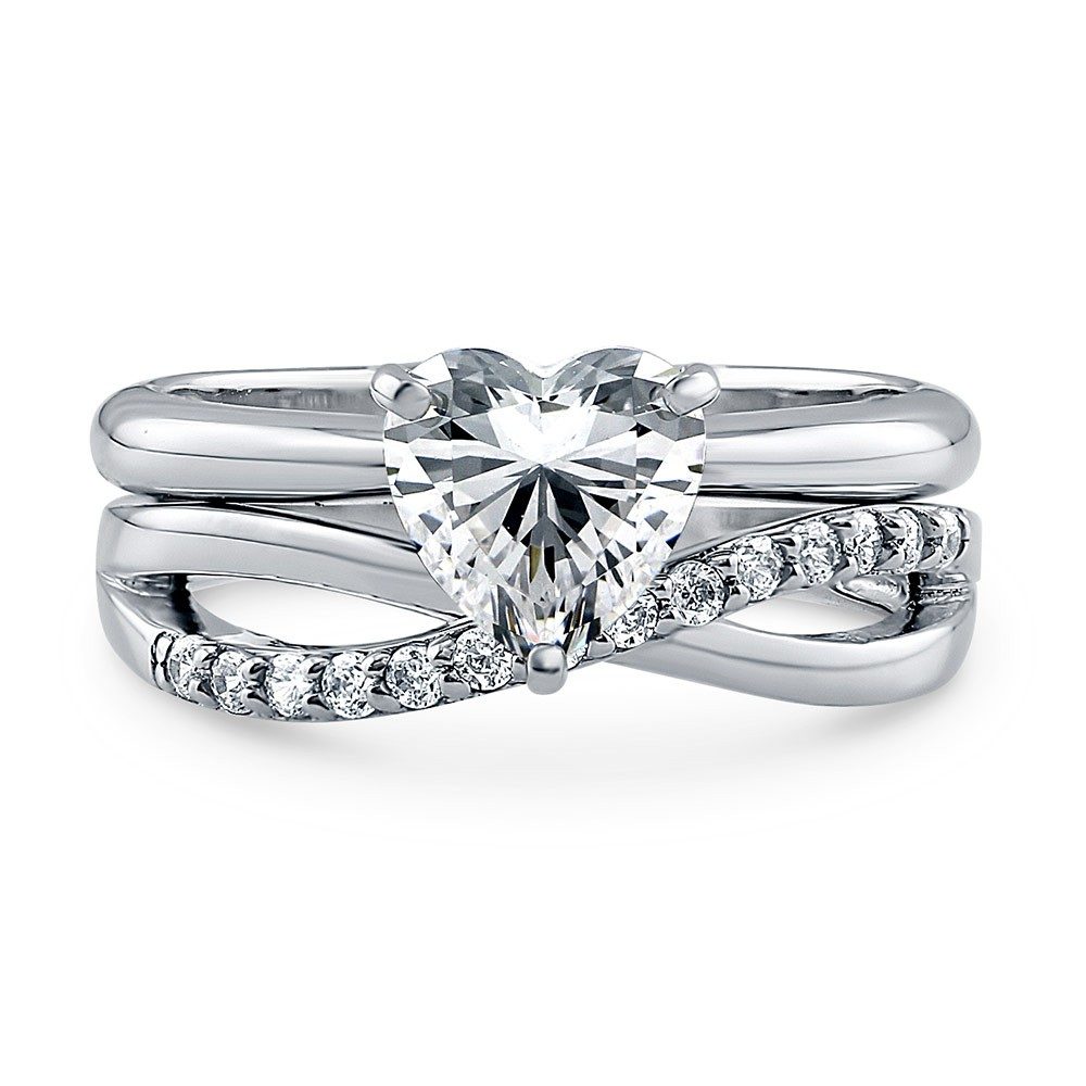 Anillo de Pareja con Forma de Corazón y Piedra Preciosa, Plata Italiana 925, Anillo de Boda Sencillo de Plata de Ley, Anillo de Eternidad con Circonita en Oro Blanco