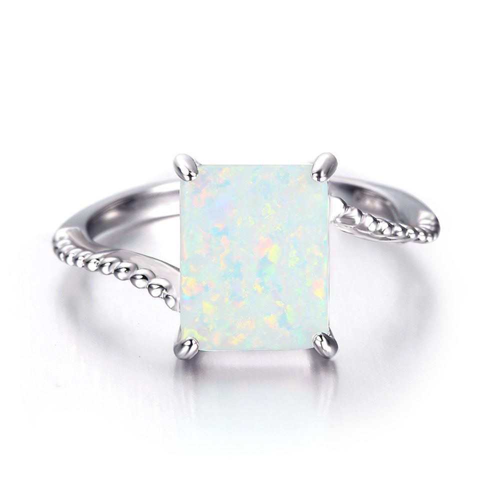 Ajustes Solitario Compromiso Anillo de ópalo Corte princesa Piedra grande Joyas de plata Plata de Ley 925 Ajuste de garra de Mascota