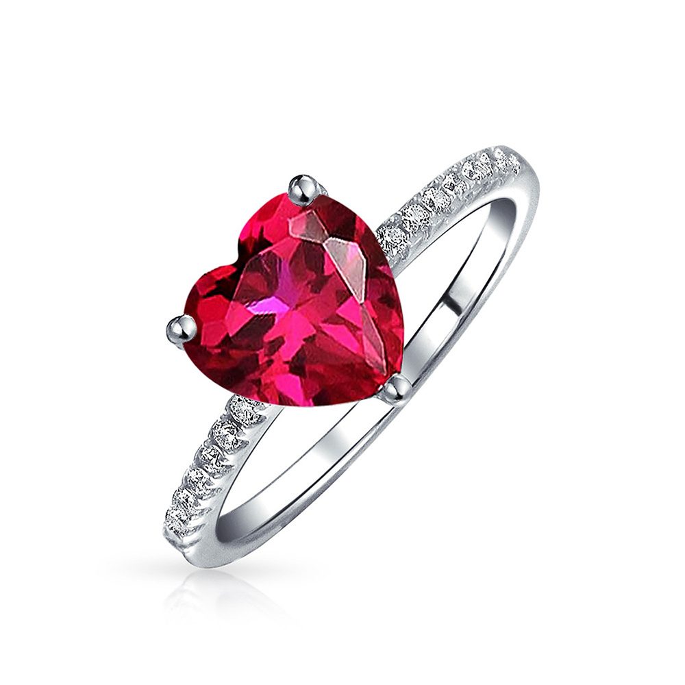 Anillos de Plata 925 con Forma de Corazón y Piedra Roja China CC para Niñas