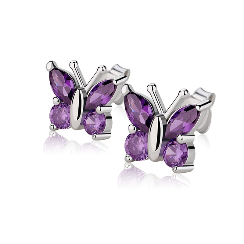 Elegantes pendientes de mariposa púrpura CZ, joyería chapada en oro y plata 925, perfectos para aniversario de boda y regalo de San Valentín
