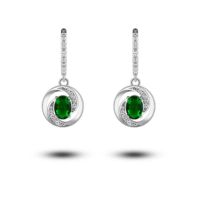 Pendientes colgantes de circón verde de lujo para mujer, joyería de plata 925, aspecto elegante brillante para fiestas o eventos formales